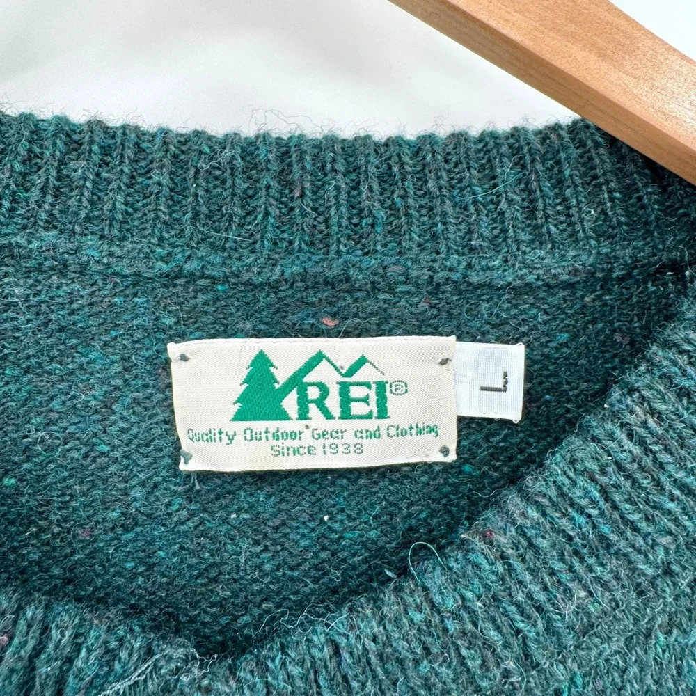REI Dark Forest Green Vtg 90s Long Sleeve Henley Wool Sweater Men's L